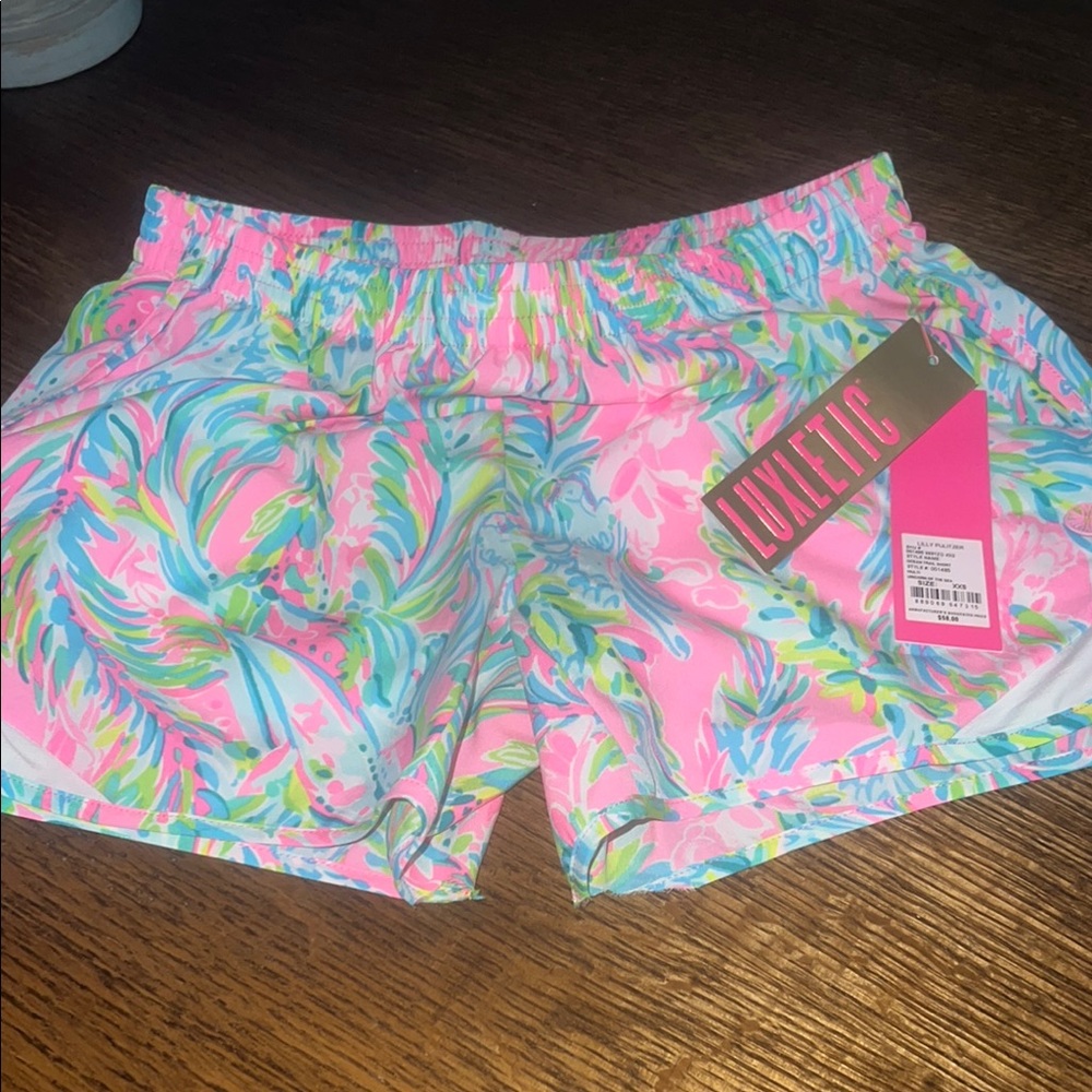 Lilly Pulitzer Pink and Blue Athletic Shorts Vibrant Design NWT
